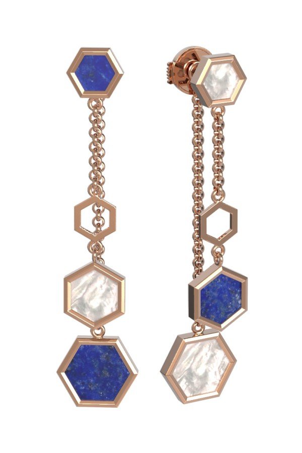 Серьги из золота c лазуритом и перламутром