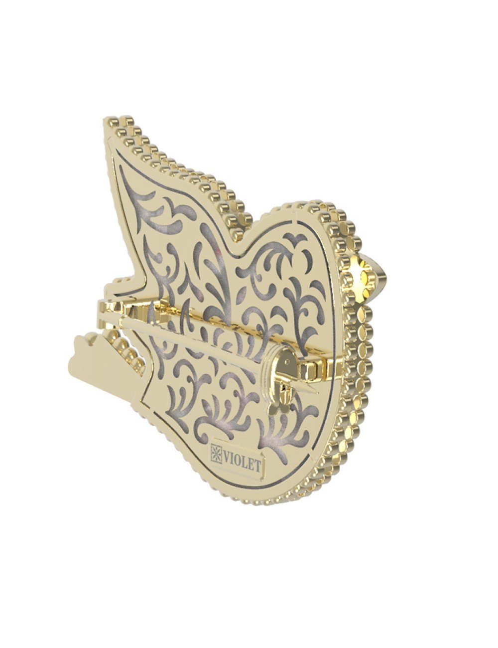 Брошь из лимонного золота c эмалью и перламутром