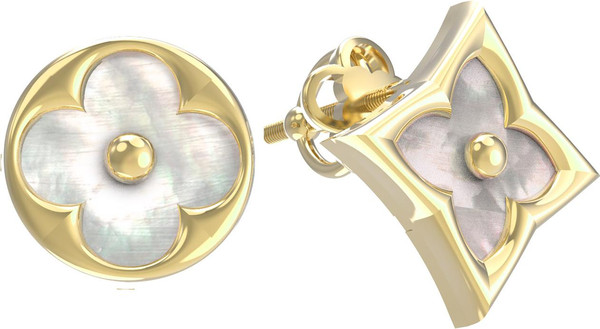 Серьги из лимонного золота 585 пробы c перламутром