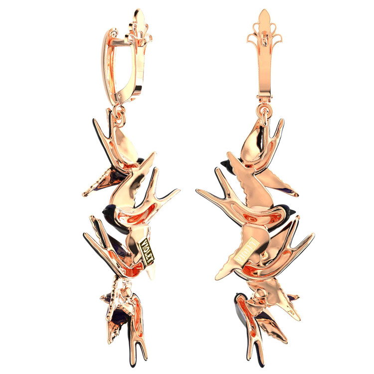 Серьги из красного золота 585 пробы c эмалью