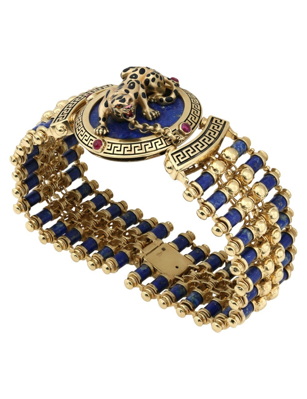 Браслет из лимонного золота c эмалью, рубином и лазуритом