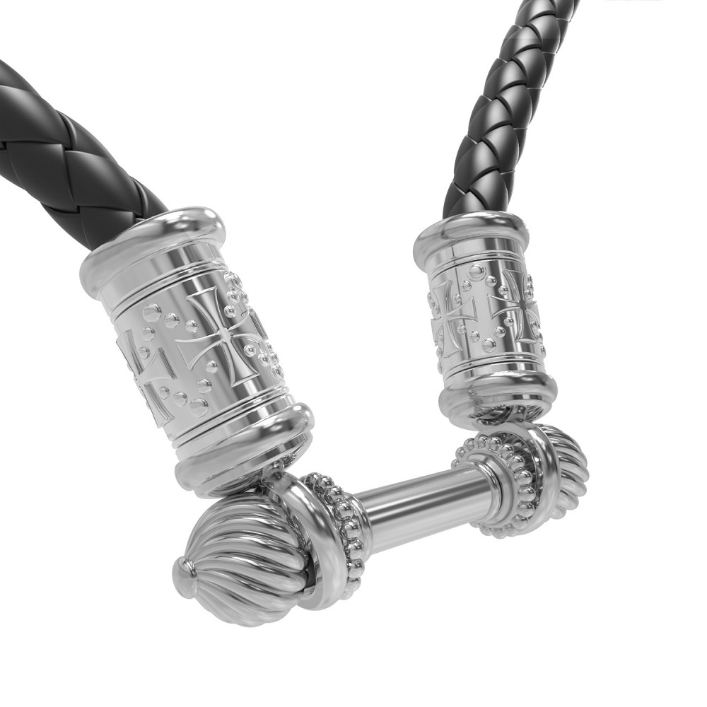 Цепь-шнурок кожа из белого золота 585 пробы c кожаным шнурком