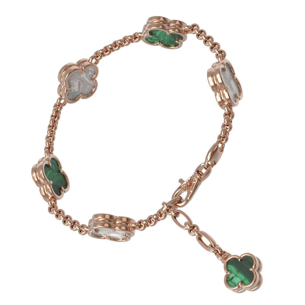 Браслет из красного золота 585 пробы c малахитом и перламутром