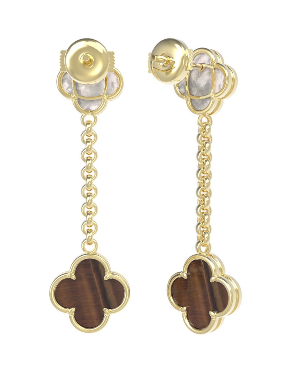 Серьги из лимонного золота c тигровым глазом и перламутром