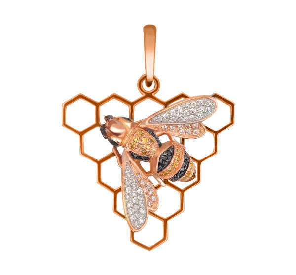 Подвеска из красного золота 585 пробы c эмалью и фианитом