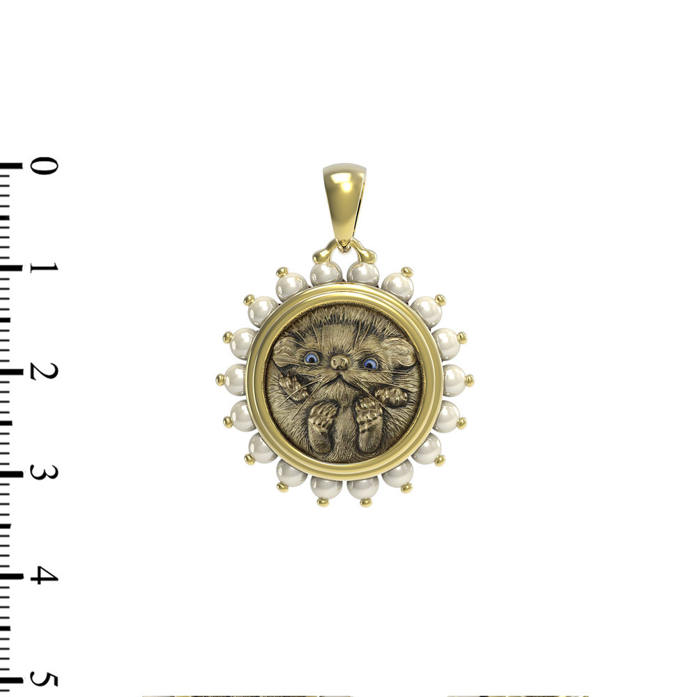 Подвеска из лимонного золота 585 пробы c эмалью и жемчугом