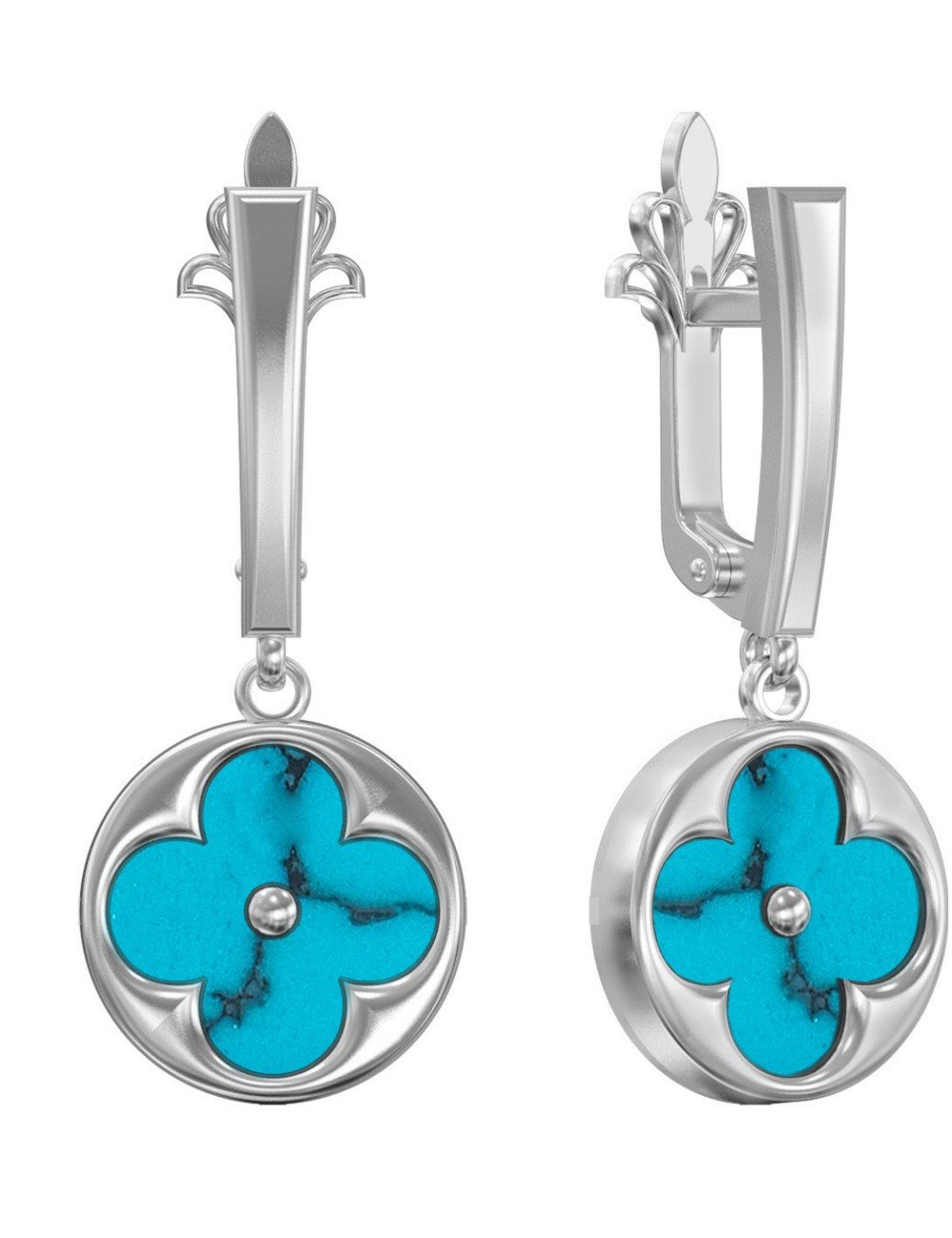 Серьги из белого золота c бирюзой