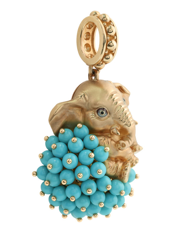 Подвеска из красного золота 585 пробы c эмалью и бирюзой