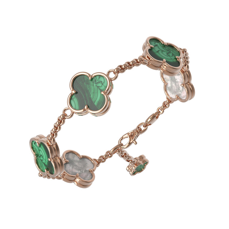 Браслет из красного золота 585 пробы c малахитом и перламутром