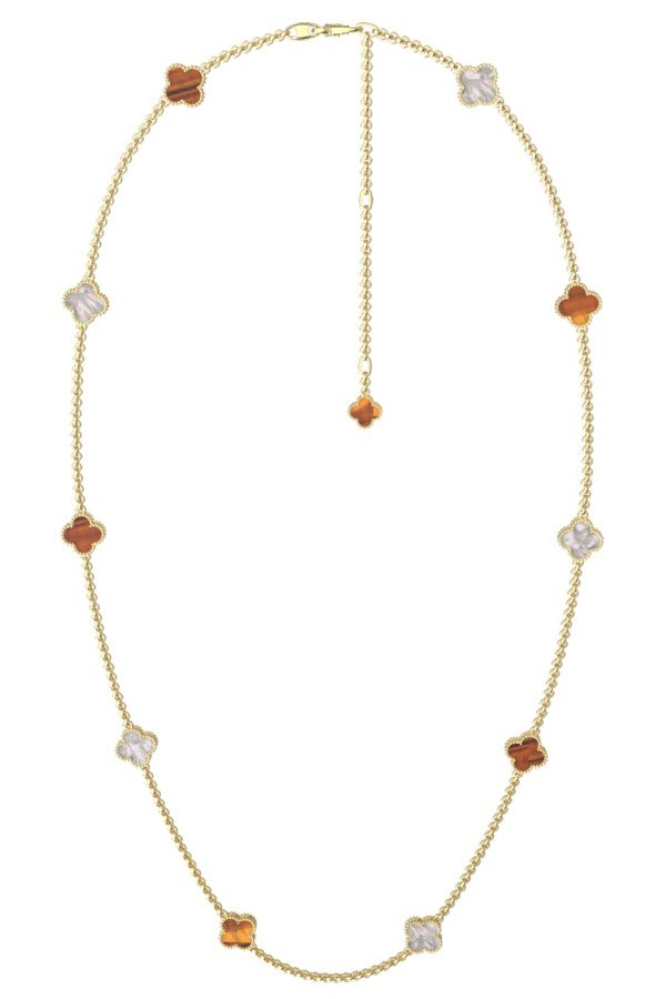 Колье из лимонного золота c тигровым глазом и перламутром