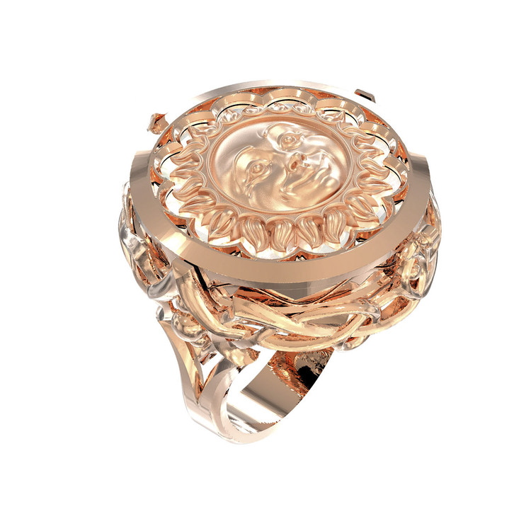 Кольцо из красного золота 585 пробы c ониксом и перламутром