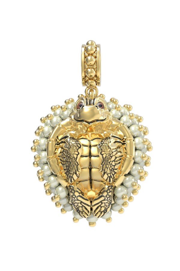 Подвеска из лимонного золота c эмалью и жемчугом