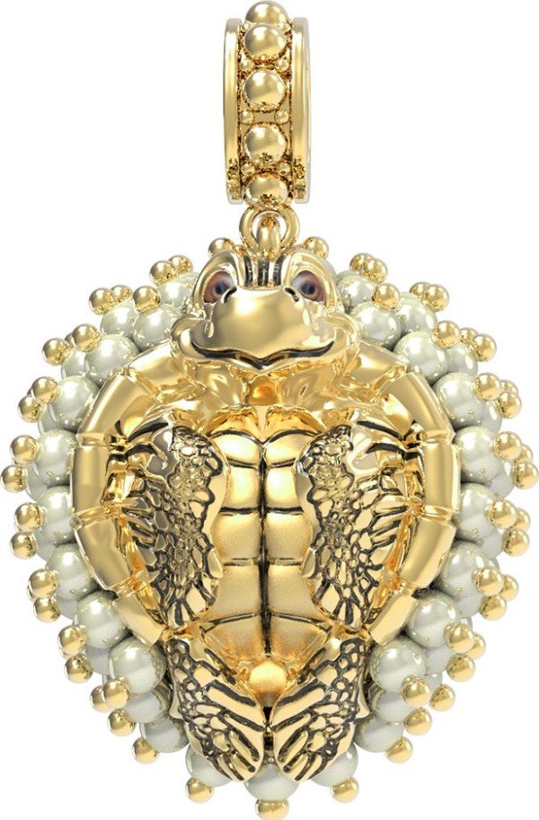 Подвеска из лимонного золота c эмалью и жемчугом