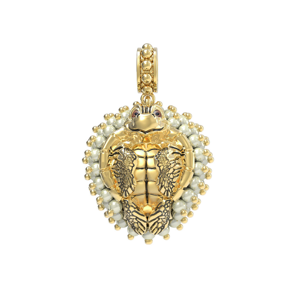 Подвеска из лимонного золота 585 пробы c эмалью и жемчугом