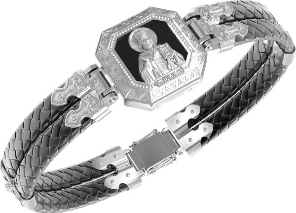 Браслет из белого золота c шнурком и ониксом