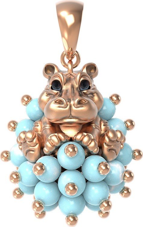 Подвеска из золота c эмалью и бирюзой