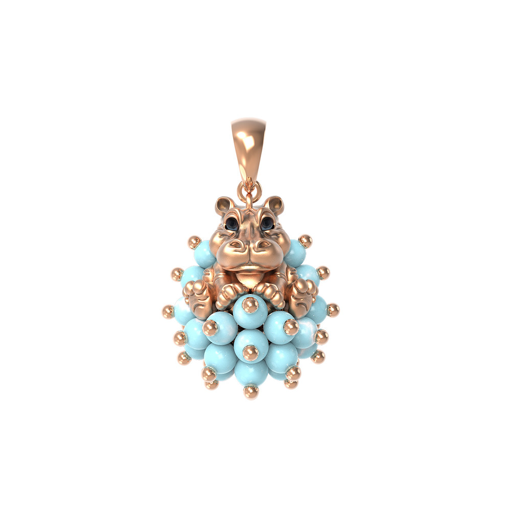 Подвеска из красного золота 585 пробы c эмалью и бирюзой