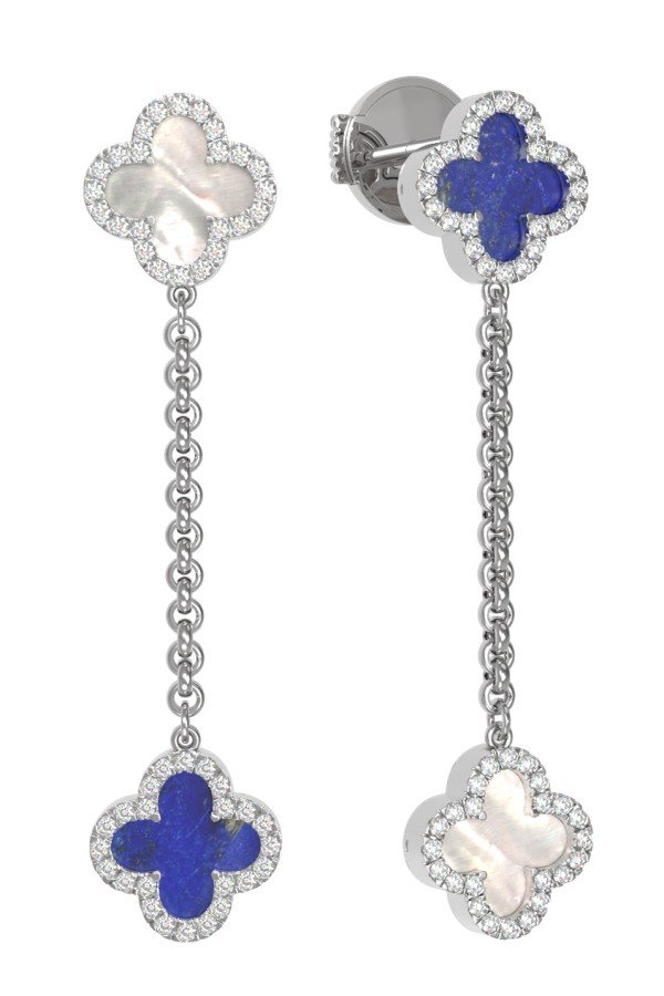 Серьги из белого золота c бриллиантами, лазуритом и перламутром