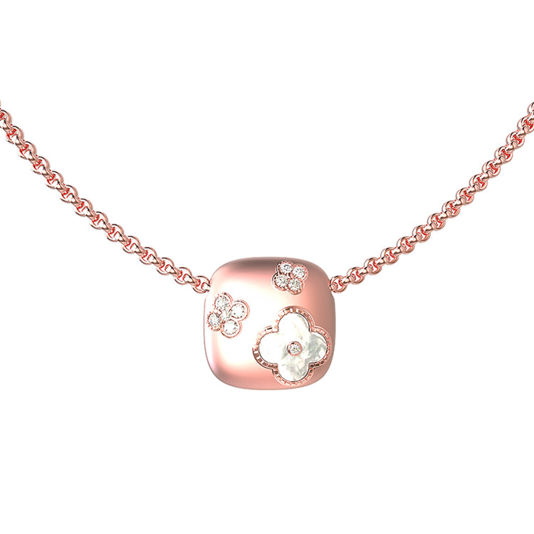 Колье из розового золота 585 пробы c бриллиантами и перламутром