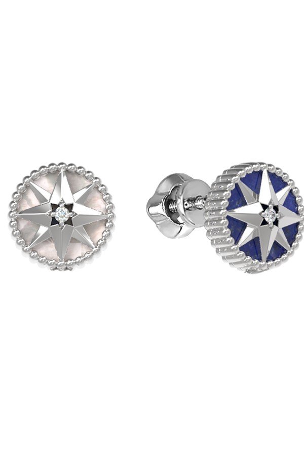 Серьги из белого золота c бриллиантами, лазуритом и перламутром