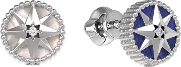 Серьги из белого золота c бриллиантами, лазуритом и перламутром