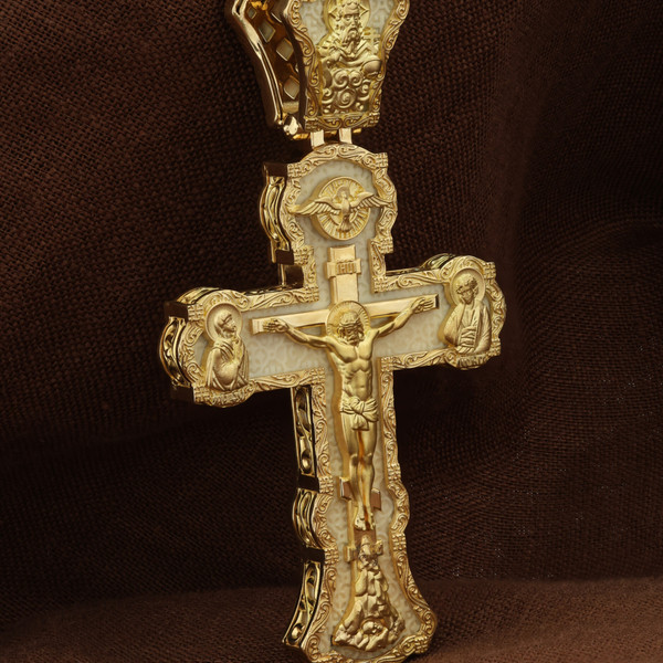 Крест из красного золота 585 пробы c бивнем мамонта