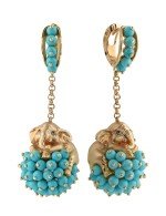 Серьги из золота c эмалью и бирюзой