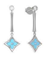 Серьги из белого золота c фианитом и бирюзой