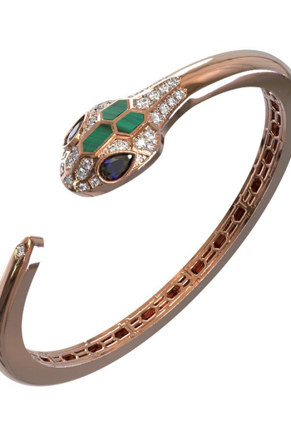 Браслет из золота c бриллиантами, сапфиром и малахитом