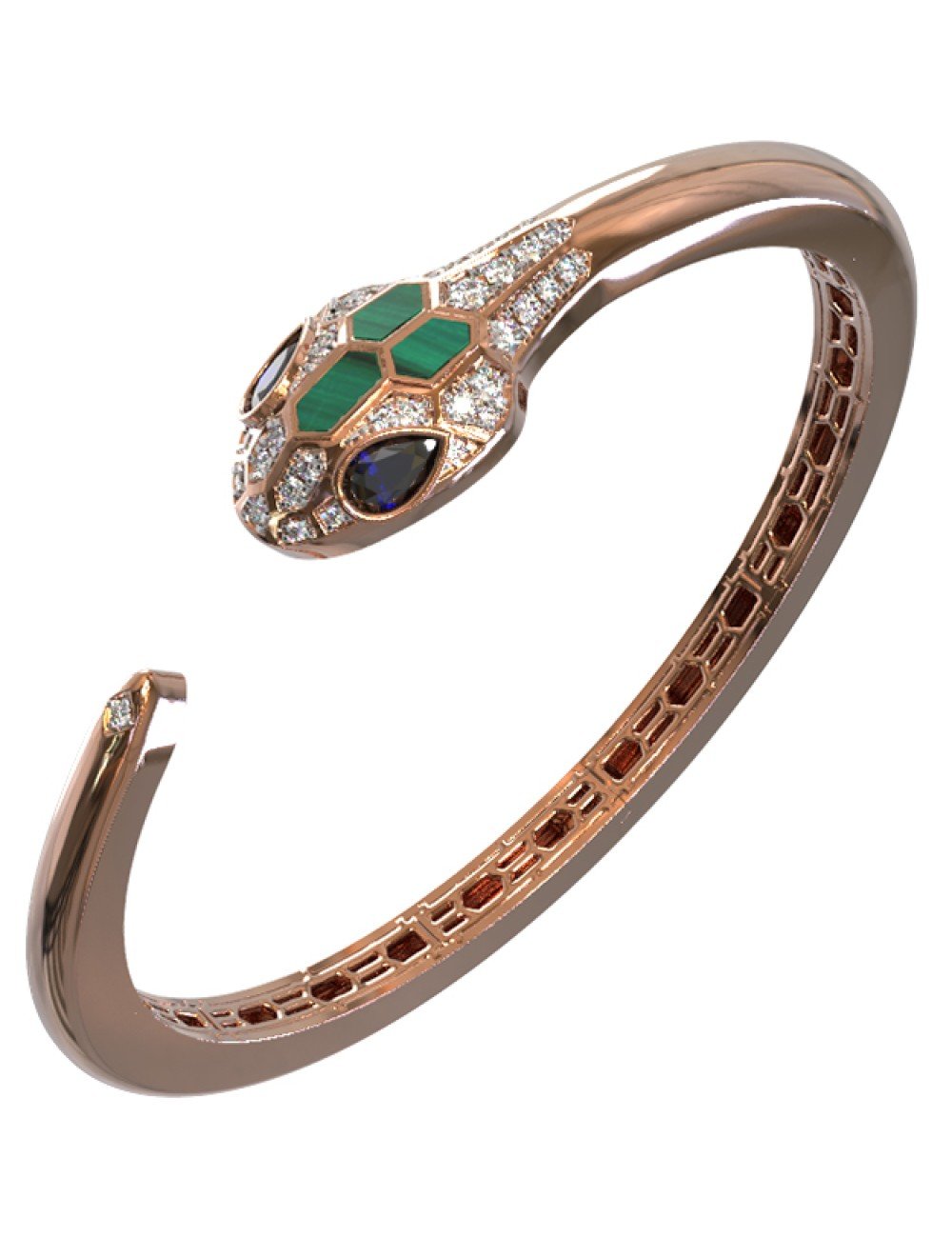 Браслет из золота c бриллиантами, сапфиром и малахитом