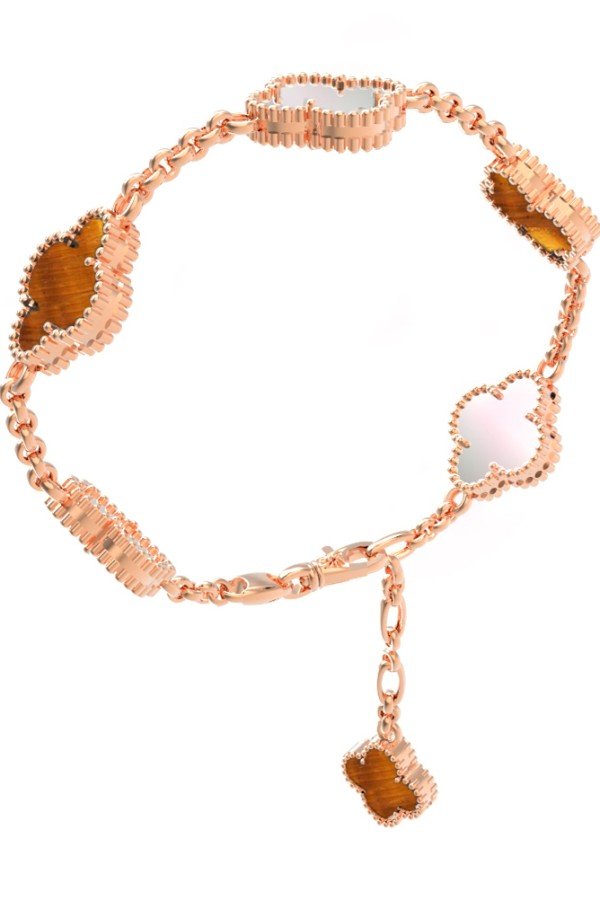 Браслет из золота c тигровым глазом и перламутром