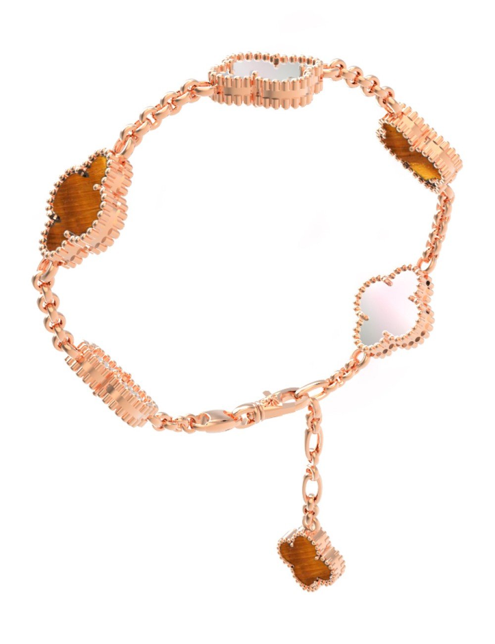 Браслет из золота c тигровым глазом и перламутром