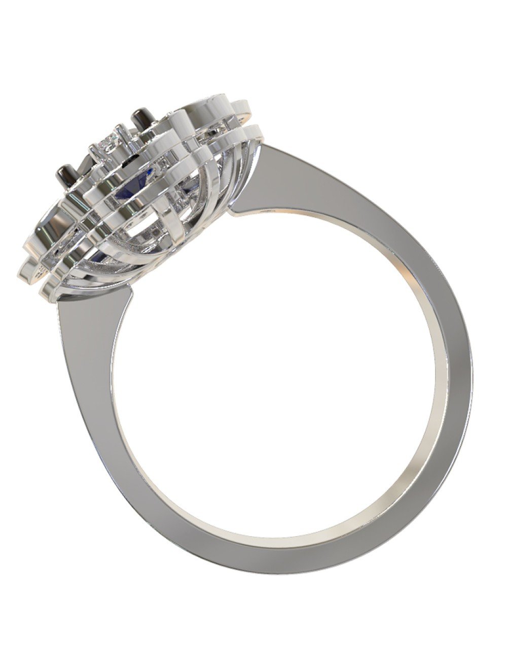 Кольцо из белого золота c бриллиантами и сапфиром