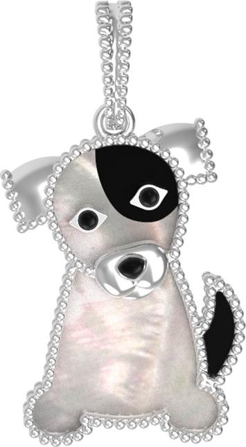 Подвеска из белого золота 585 пробы c эмалью, ониксом и перламутром