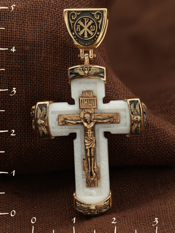 Крест из красного золота 585 пробы c бивнем мамонта