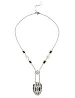 Колье из белого золота c бриллиантами, рубином, ониксом, малахитом и перламутром