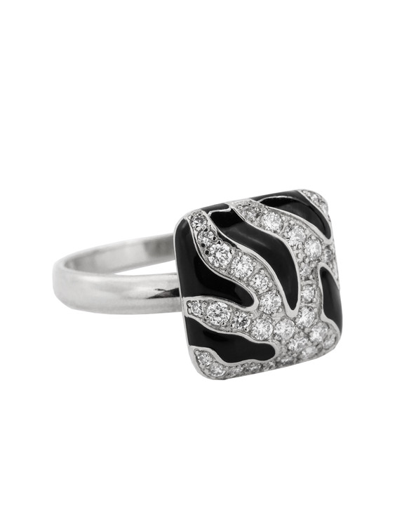 Кольцо из белого золота 585 пробы c эмалью и бриллиантами