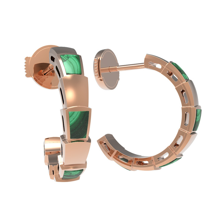 Серьги из красного золота 585 пробы c малахитом