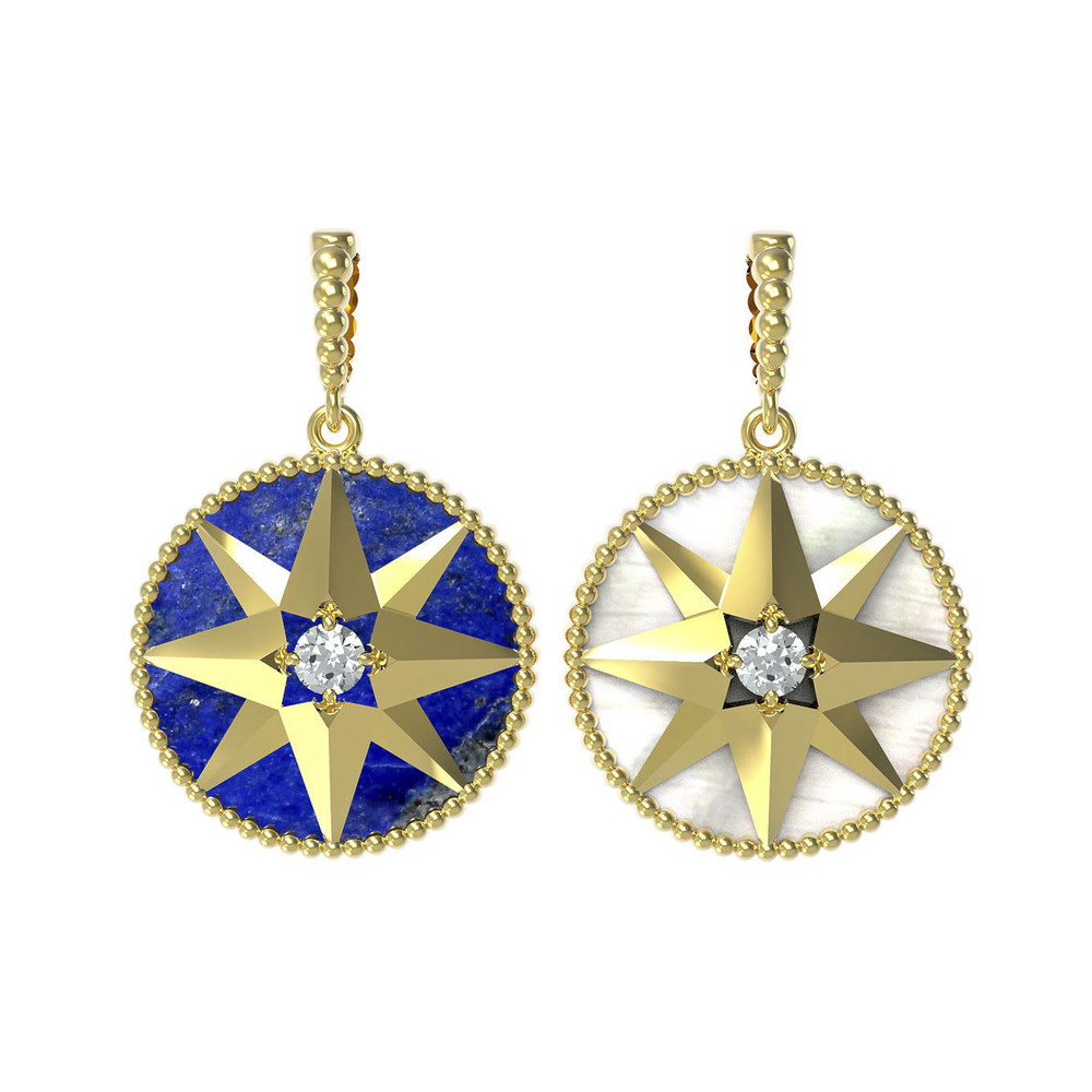 Подвеска из лимонного золота 585 пробы c фианитом, лазуритом и перламутром