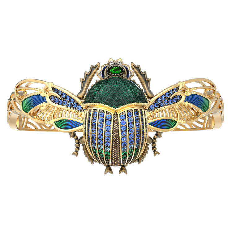 Браслет из лимонного золота 585 пробы c эмалью, фианитом, турмалином и эмалью