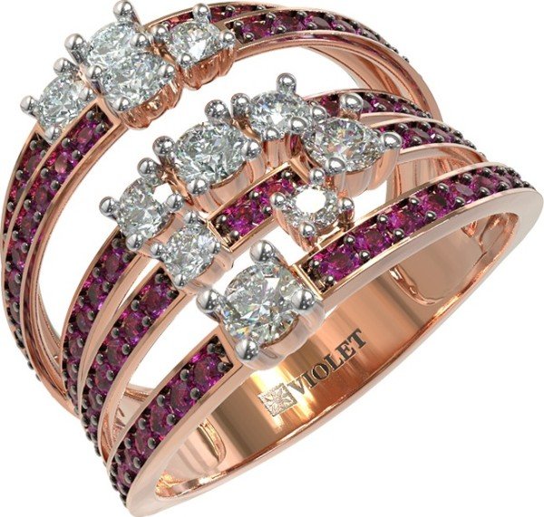 Кольцо из золота c бриллиантами и рубином