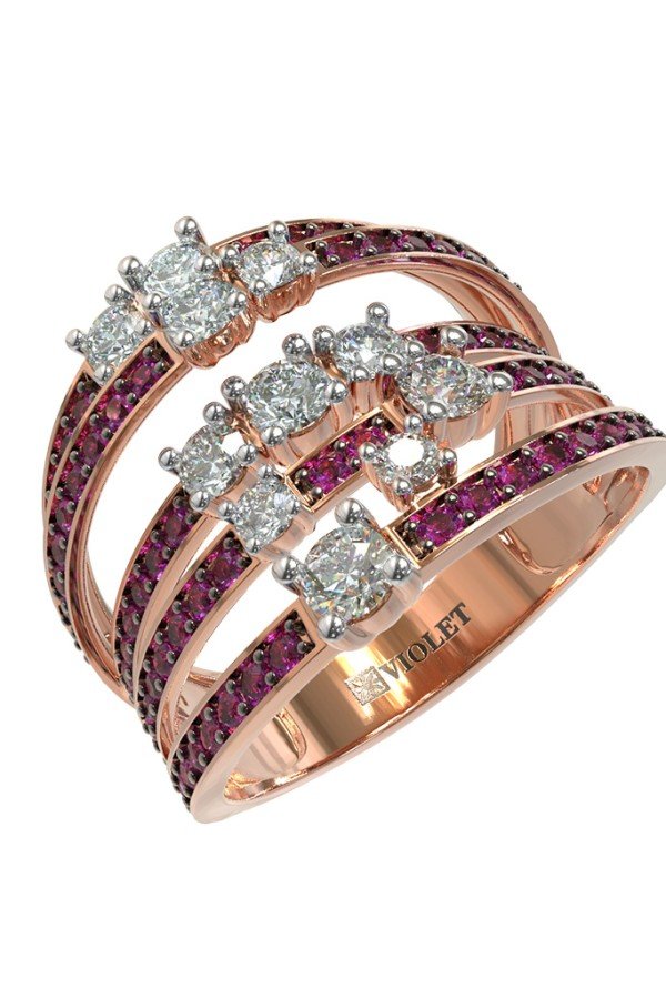 Кольцо из золота c бриллиантами и рубином