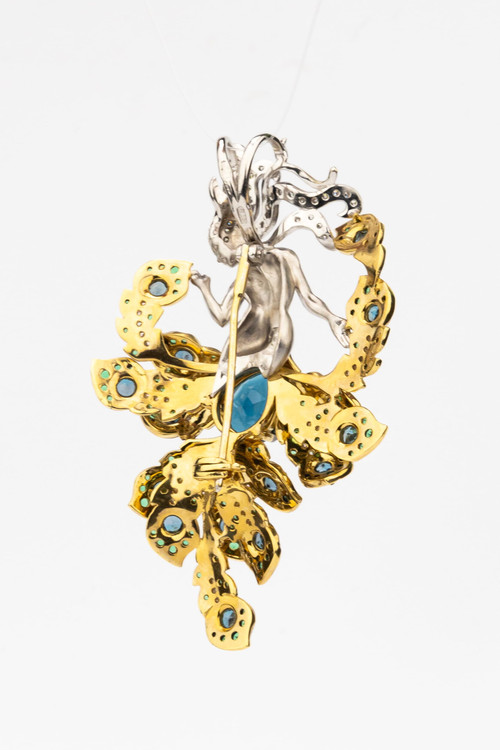 Брошь-подвеска из лимонного золота 585 пробы c фианитом и топазом London