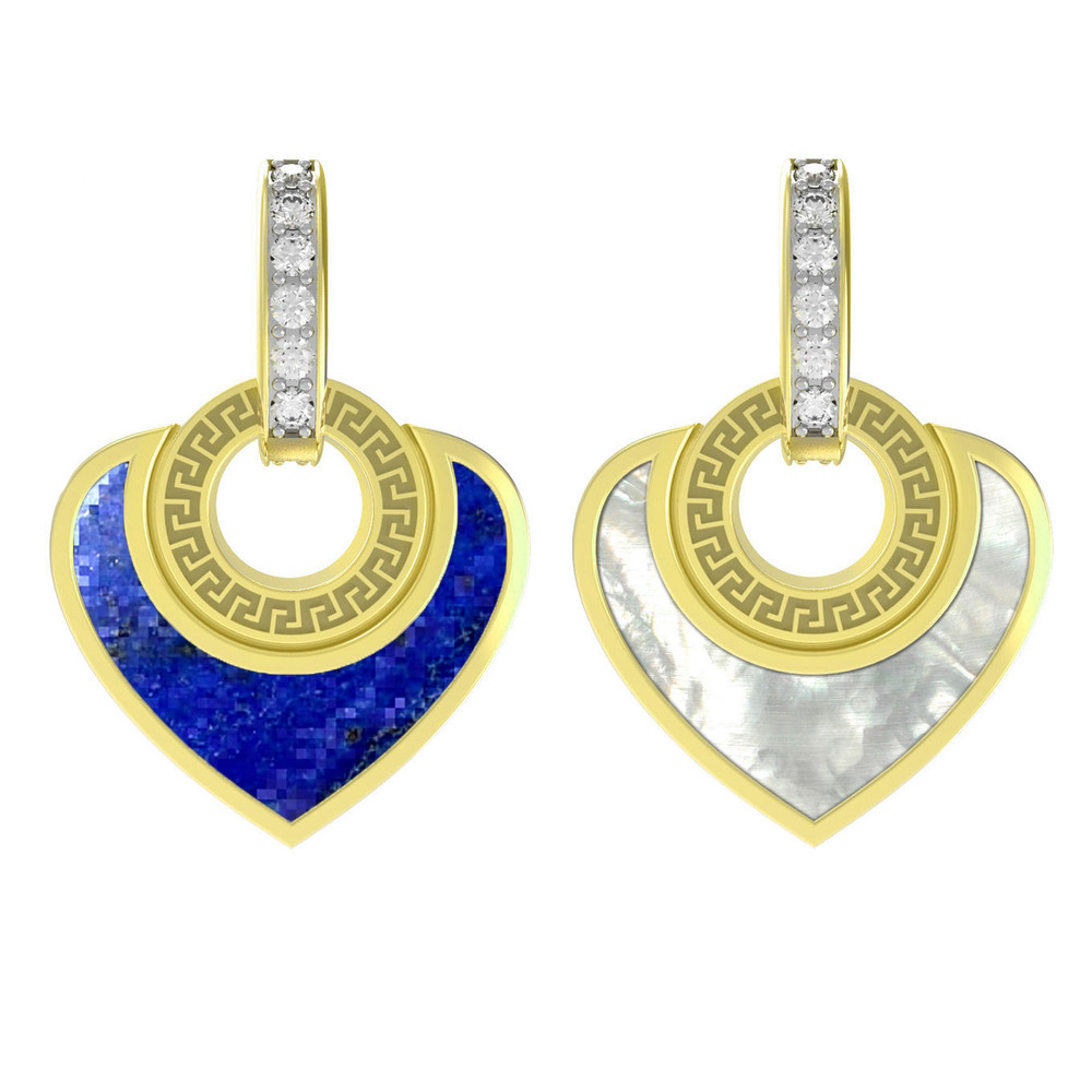 Подвеска из лимонного золота 585 пробы c фианитом, лазуритом и перламутром