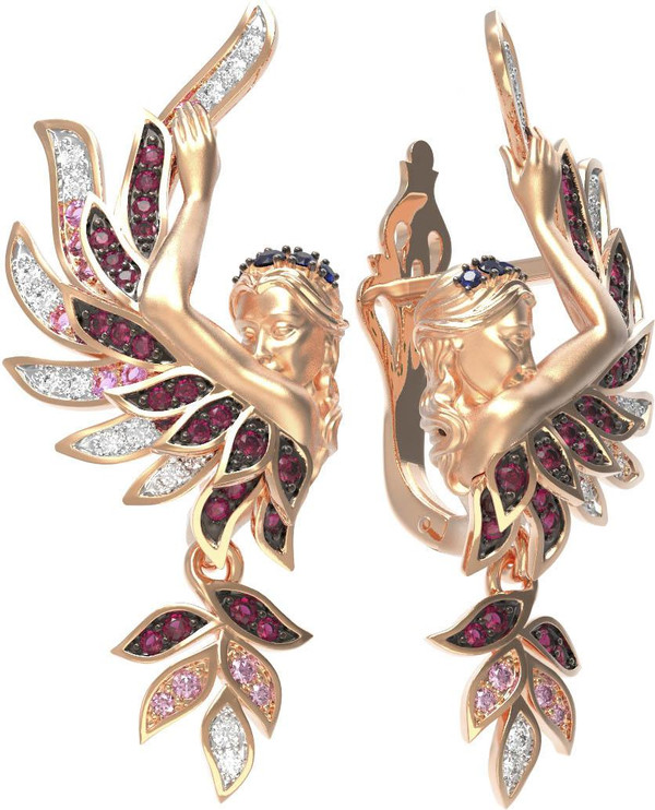 Серьги из красного золота 585 пробы c фианитом