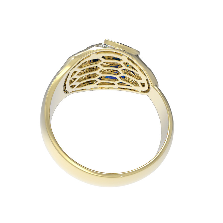 Кольцо из лимонного золота 585 пробы c бриллиантами, сапфиром и малахитом