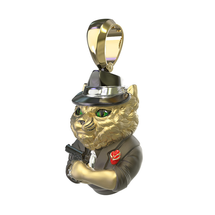 Подвеска из лимонного золота 585 пробы c эмалью, бриллиантами и рубином