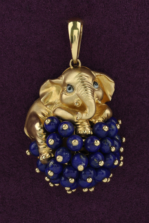 Подвеска из лимонного золота 585 пробы c эмалью и лазуритом