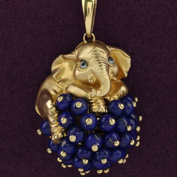 Подвеска из лимонного золота 585 пробы c эмалью и лазуритом