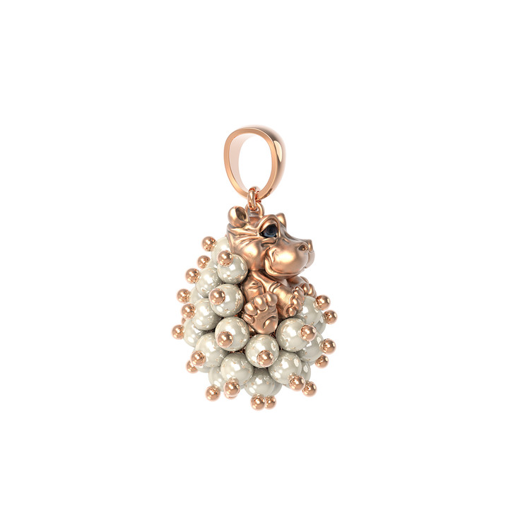 Подвеска из красного золота 585 пробы c эмалью и жемчугом